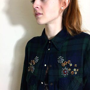 Black Watch Plaid Flannel Shirt with Bling Zara XL